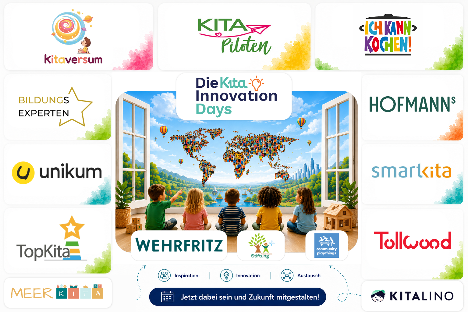 Eine Graphik mit allen Partnern, die bei den Kita Innovation Days 2026 beteiligt sind.